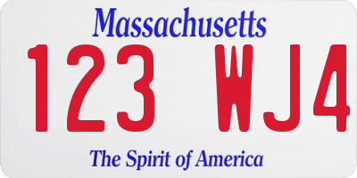MA license plate 123WJ4