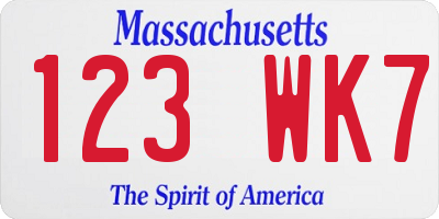 MA license plate 123WK7
