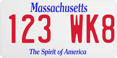 MA license plate 123WK8