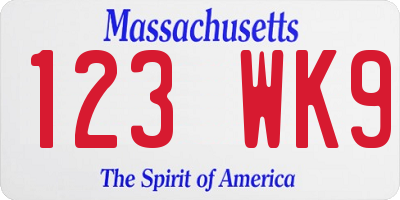 MA license plate 123WK9