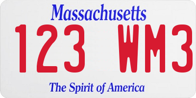 MA license plate 123WM3