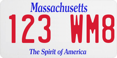 MA license plate 123WM8