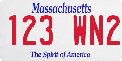 MA license plate 123WN2