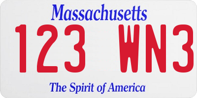 MA license plate 123WN3