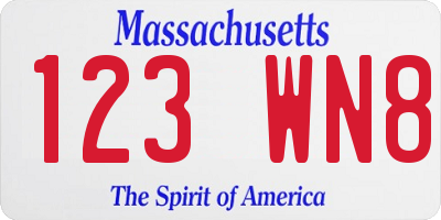 MA license plate 123WN8