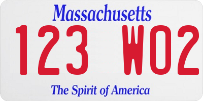 MA license plate 123WO2