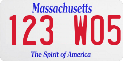 MA license plate 123WO5