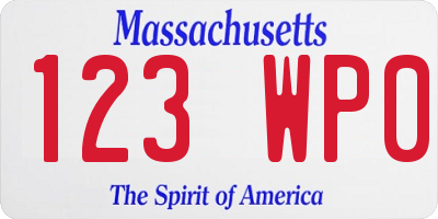 MA license plate 123WP0