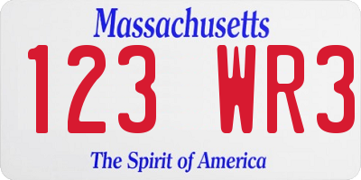 MA license plate 123WR3