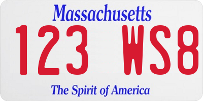 MA license plate 123WS8
