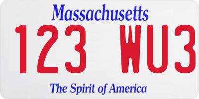MA license plate 123WU3