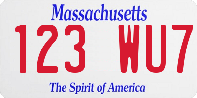 MA license plate 123WU7