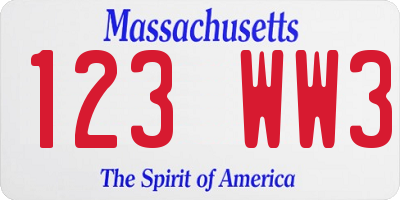 MA license plate 123WW3