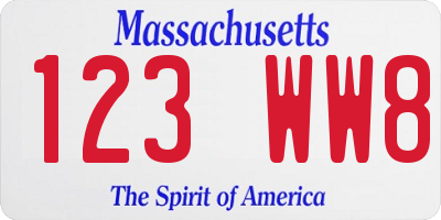 MA license plate 123WW8