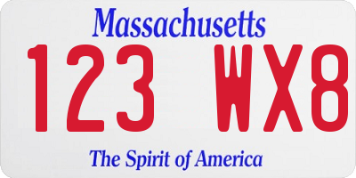 MA license plate 123WX8