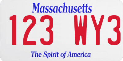 MA license plate 123WY3