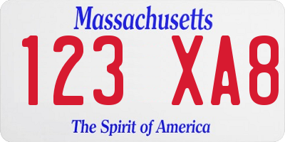 MA license plate 123XA8