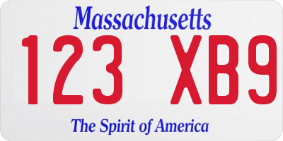 MA license plate 123XB9