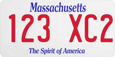 MA license plate 123XC2