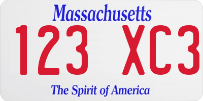 MA license plate 123XC3