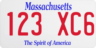 MA license plate 123XC6