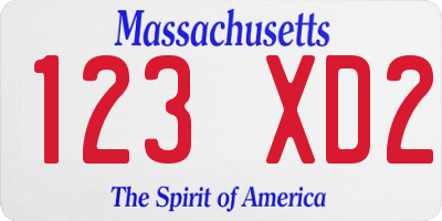 MA license plate 123XD2