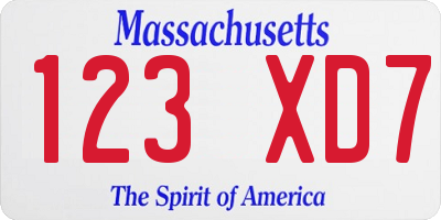 MA license plate 123XD7