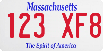 MA license plate 123XF8