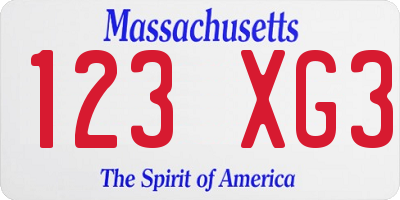 MA license plate 123XG3
