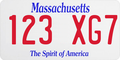 MA license plate 123XG7