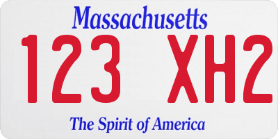 MA license plate 123XH2