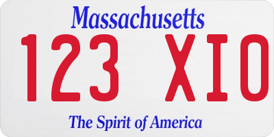 MA license plate 123XI0