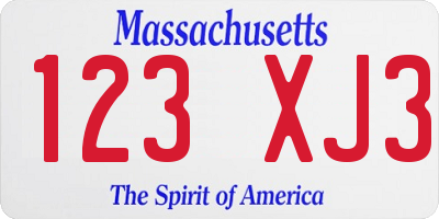 MA license plate 123XJ3