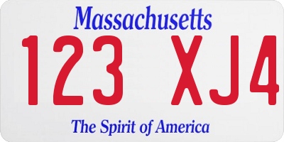 MA license plate 123XJ4
