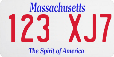 MA license plate 123XJ7