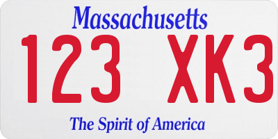 MA license plate 123XK3