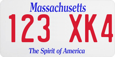 MA license plate 123XK4