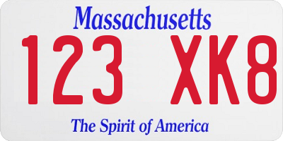 MA license plate 123XK8