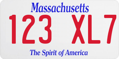 MA license plate 123XL7