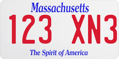 MA license plate 123XN3