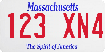 MA license plate 123XN4