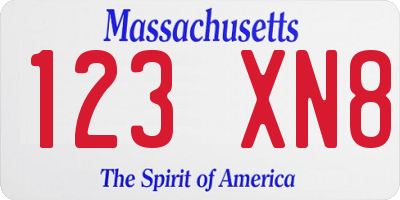 MA license plate 123XN8
