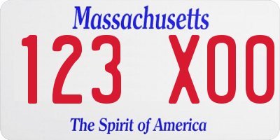 MA license plate 123XO0