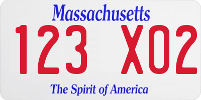 MA license plate 123XO2