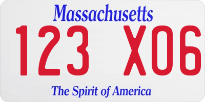 MA license plate 123XO6