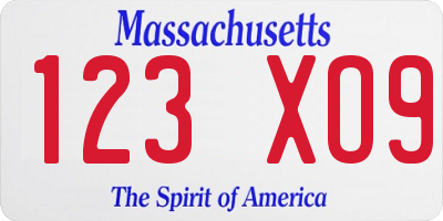MA license plate 123XO9