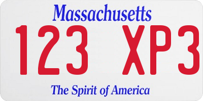 MA license plate 123XP3