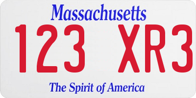 MA license plate 123XR3