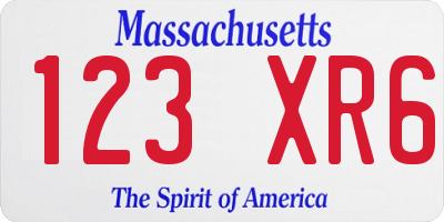 MA license plate 123XR6