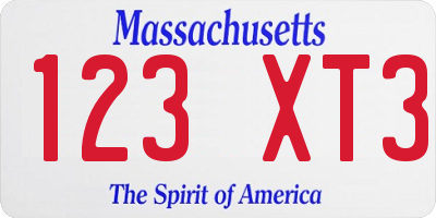 MA license plate 123XT3